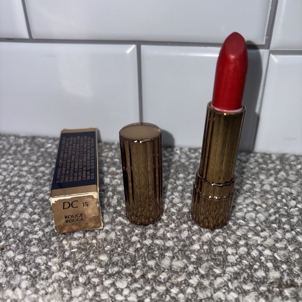 Estée Lauder Lipstick Rouge 15 Double Color Everlasting Gold Ribbed Case NIB